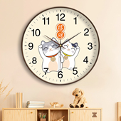 高宅招财猫长续航石英钟客厅装 饰挂钟家用静音时钟简约大气挂墙钟