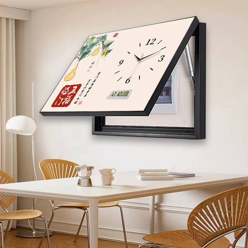 新中式电表箱装饰画新款静音挂钟