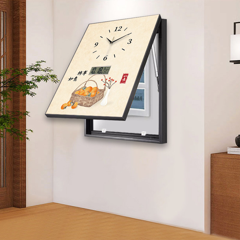 高宅万年历电表箱装饰画 画挂钟配电箱遮挡现代轻奢电子钟铝合金