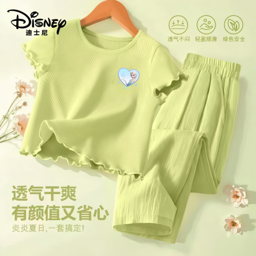 迪士尼夏季女童荷叶边短袖套装
