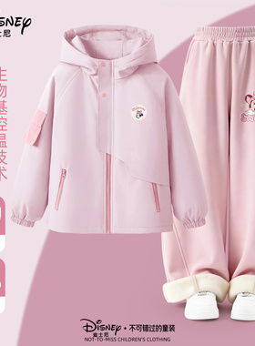 迪士尼米妮紫色夹棉时尚装套装女秋冬控温保暖加绒弯刀裤连帽套装
