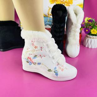 老北京布鞋 内增高旗袍搭配鞋 女冬季 加绒棉靴中国风女鞋 绣花鞋 新款