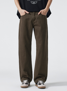 Kuvine春季美式复古牛仔裤男宽松直筒cleanfit工装阔腿休闲长裤子