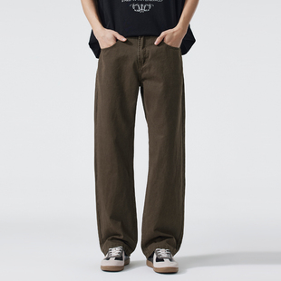 Kuvine春季美式复古牛仔裤男宽松直筒cleanfit工装阔腿休闲长裤子