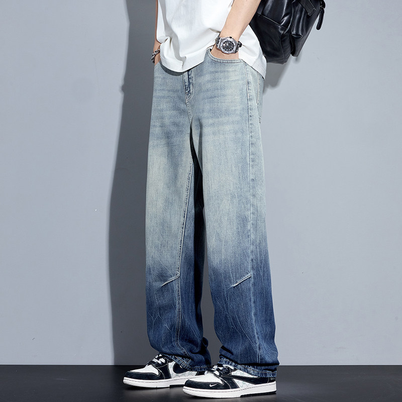 Kuvine夏季薄款美式复古渐变天丝凉感牛仔裤男款莱赛尔宽松直筒裤,男装,牛仔裤,淘宝优惠券,粉丝福利购,淘宝优惠卷