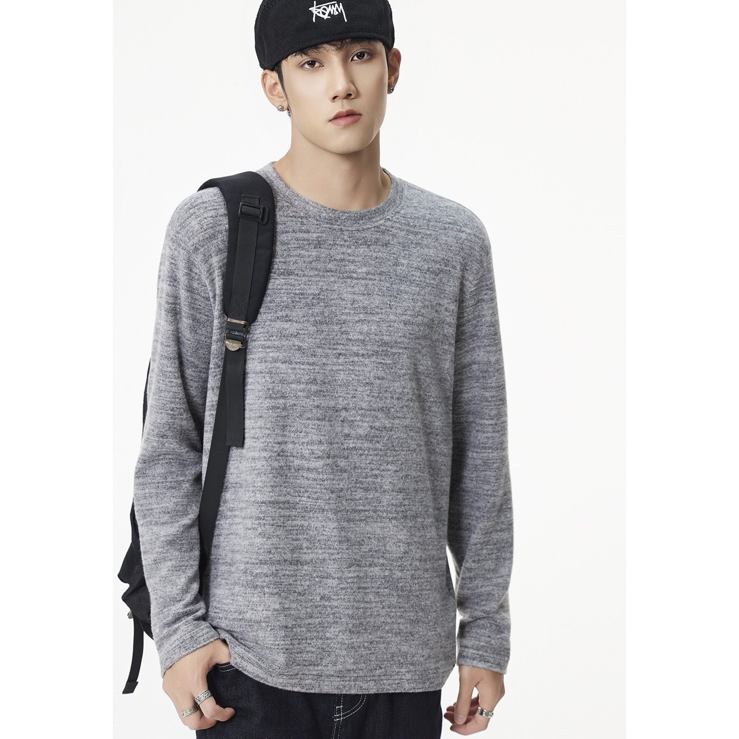 Kuvine秋季新款灰色长袖T恤男宽松时尚休闲潮流圆领体恤上衣男士,男装,T恤,淘宝优惠券,粉丝福利购,淘宝优惠卷