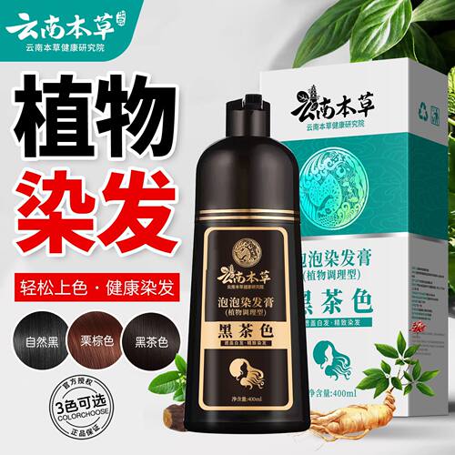 云南本草植物泡泡染发膏自己在家染遮盖白发一洗自然黑染发剂批发