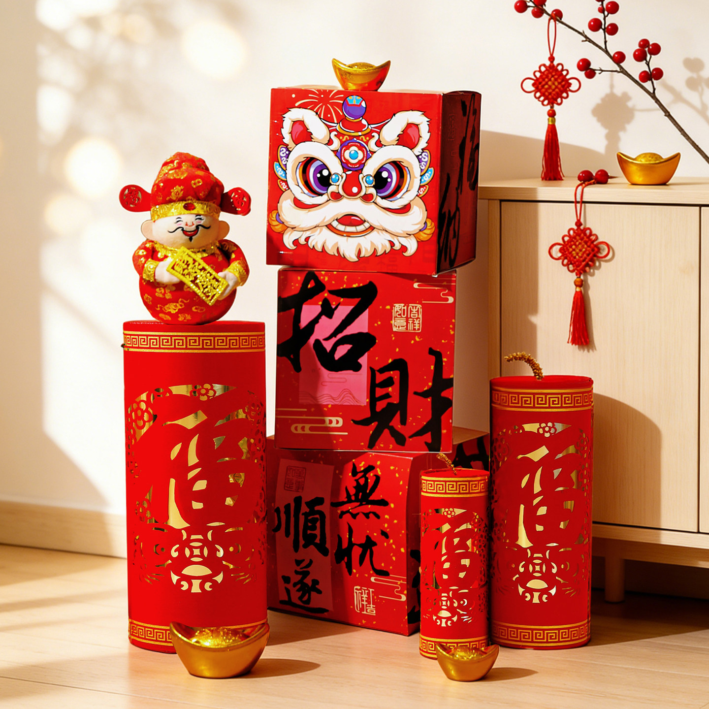 新年装饰摆件商场门店春节鞭炮美陈堆堆盒堆头大厅过年氛围布置,节庆用品/礼品,装扮布置套餐,淘宝优惠券,粉丝福利购,淘宝优惠卷