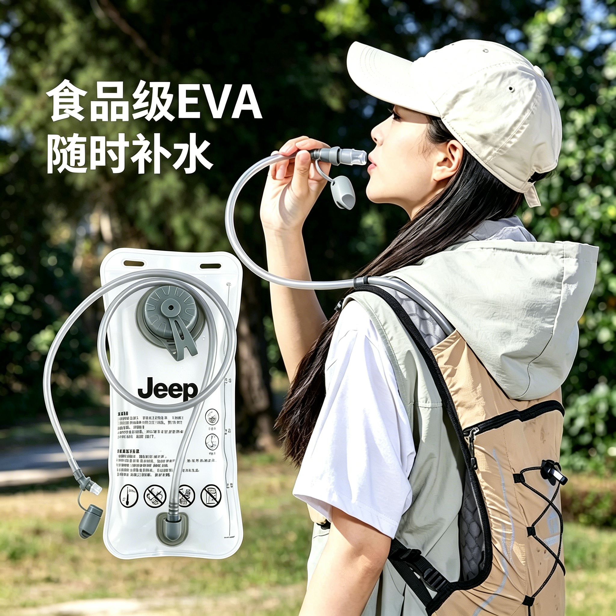 JEEP户外饮水袋跑步专用登山骑行徒步水囊便携折叠软水袋自带吸管