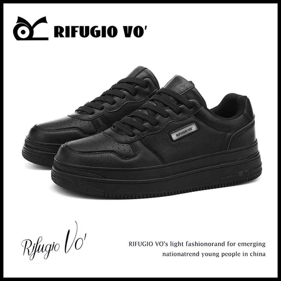 Rifugio Vo'黑色空军板鞋一号男款百搭冬季运动休闲厚底小黑鞋男