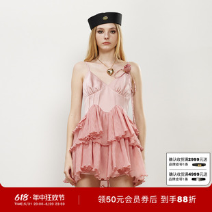莱瑟塔 设计师品牌 LACERTA 24SS粉色花瓣下摆吊带连衣裙浪漫