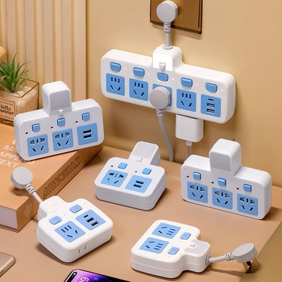 公正午纯铜插座无线转换器夜灯USB独立开关多功能一转多位排插板