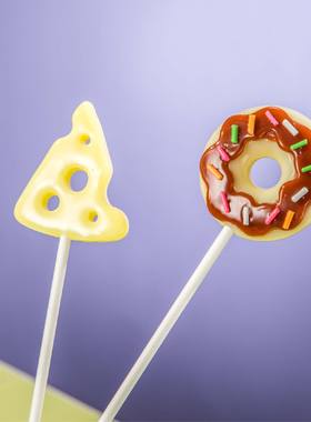 CANDY KEY手工甜甜圈马卡龙芝士荷包蛋创意棒棒糖儿童不伤牙