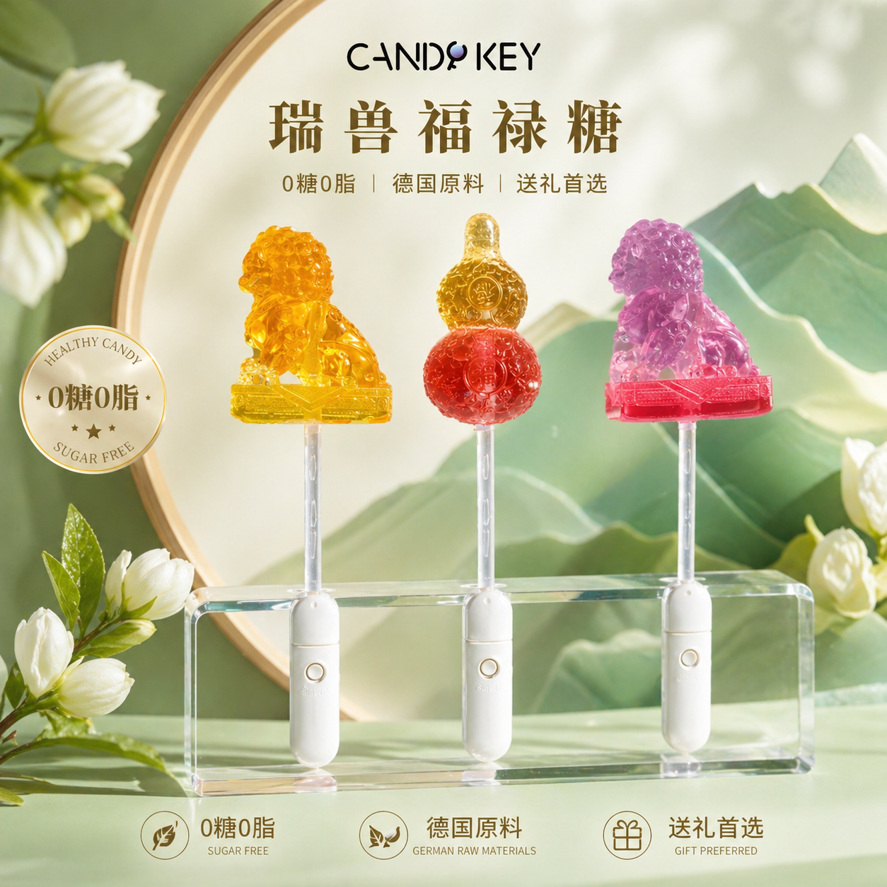 CANDY KEY 瑞兽福禄糖高颜值发光棒棒糖国风伴手礼糖果