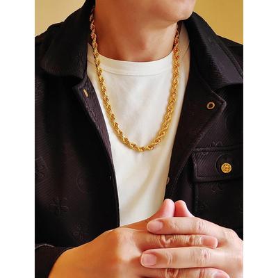 金包银黄金项链男款9999纯金麻花链不掉色时尚潮男士24K包金链子