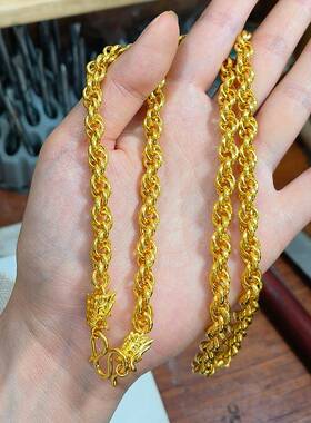 新款黄金项链男士999足金包纯银龙头泰国链圆环绞丝大金链子显粗