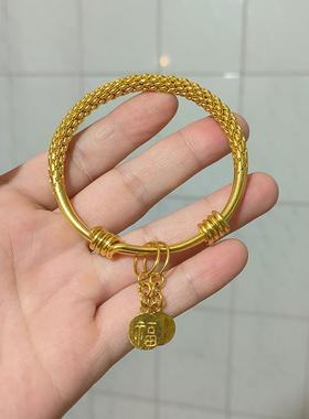 仿黄金手镯女款原创实心足金包纯银999推拉ins轻奢原创送老婆礼物