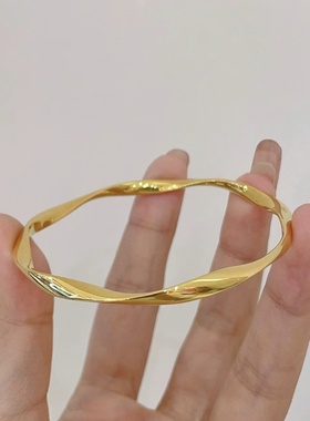 纯金包银莫比乌斯环手镯波浪纹手环实心古法24K足金999黄金不掉色
