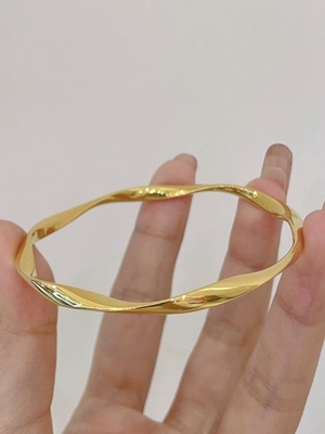 纯金包银莫比乌斯环手镯波浪纹手环实心古法24K足金999黄金不掉色