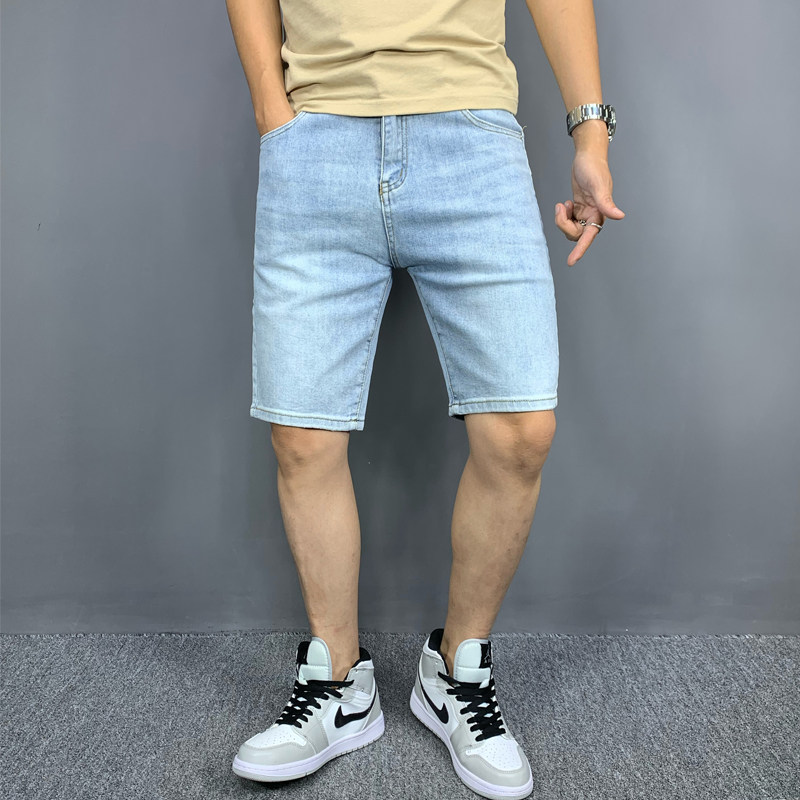 男夏季牛仔短裤韩版潮流修身简约外穿五分裤浅色休闲百搭帅气中裤