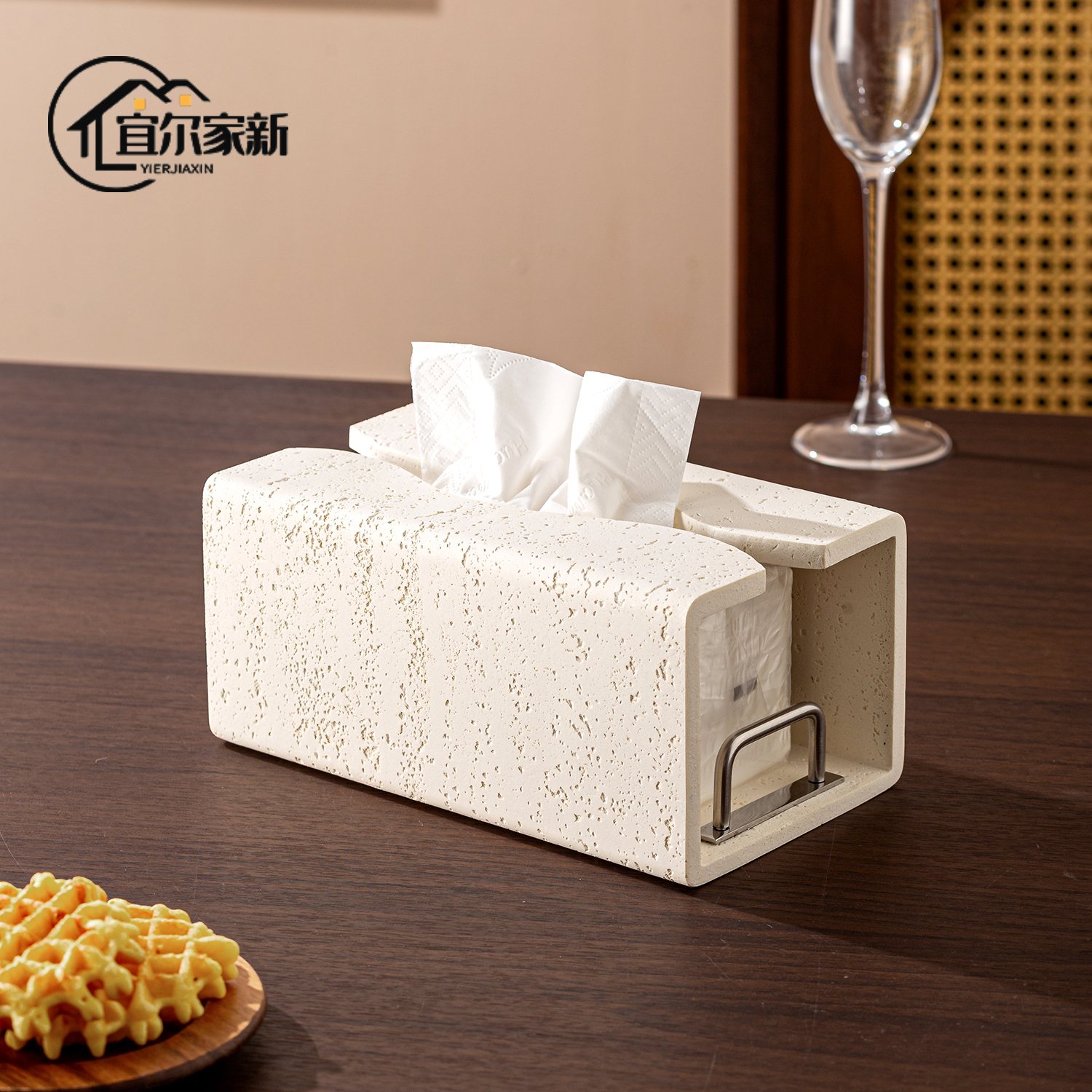 侘寂风纸巾盒创意高级感洞石纸抽盒桌面艺术感客厅高档轻奢抽纸盒
