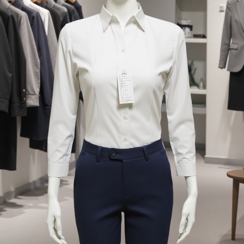 女衬衫の家白色衬衫女长袖教资职业上衣正装面试工作服蓝色衬衣