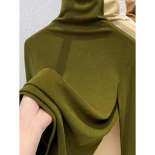 高领磨毛加厚大码 款 t恤堆堆领内搭上衣 女2025秋季 双面德绒打底衫