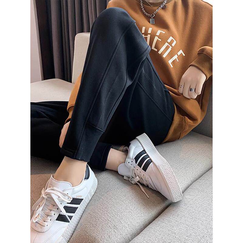 灰色运动裤女春秋宽松束脚哈伦裤小个子显高直筒八分休闲 高腰卫