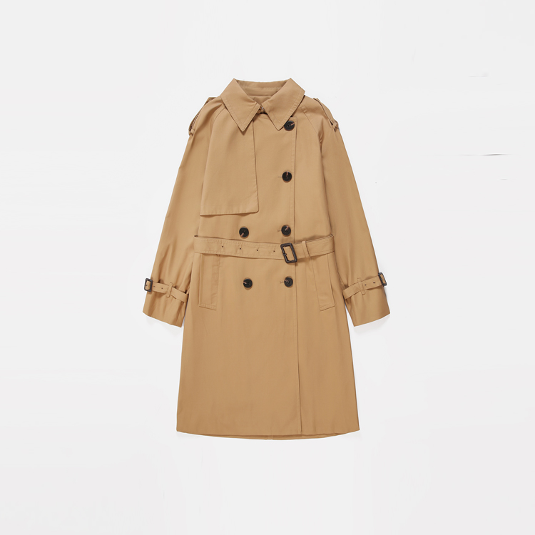 卡其重工英伦气质长款风衣外套