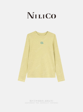 NILICO陈媚【玫瑰】圆领坑条镂空上衣绣花针织女春季宽松长袖T恤