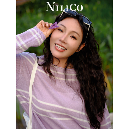 NILICO陈媚【浅叙】慵懒宽松休闲精致条纹针织衫女夏显瘦上衣T恤
