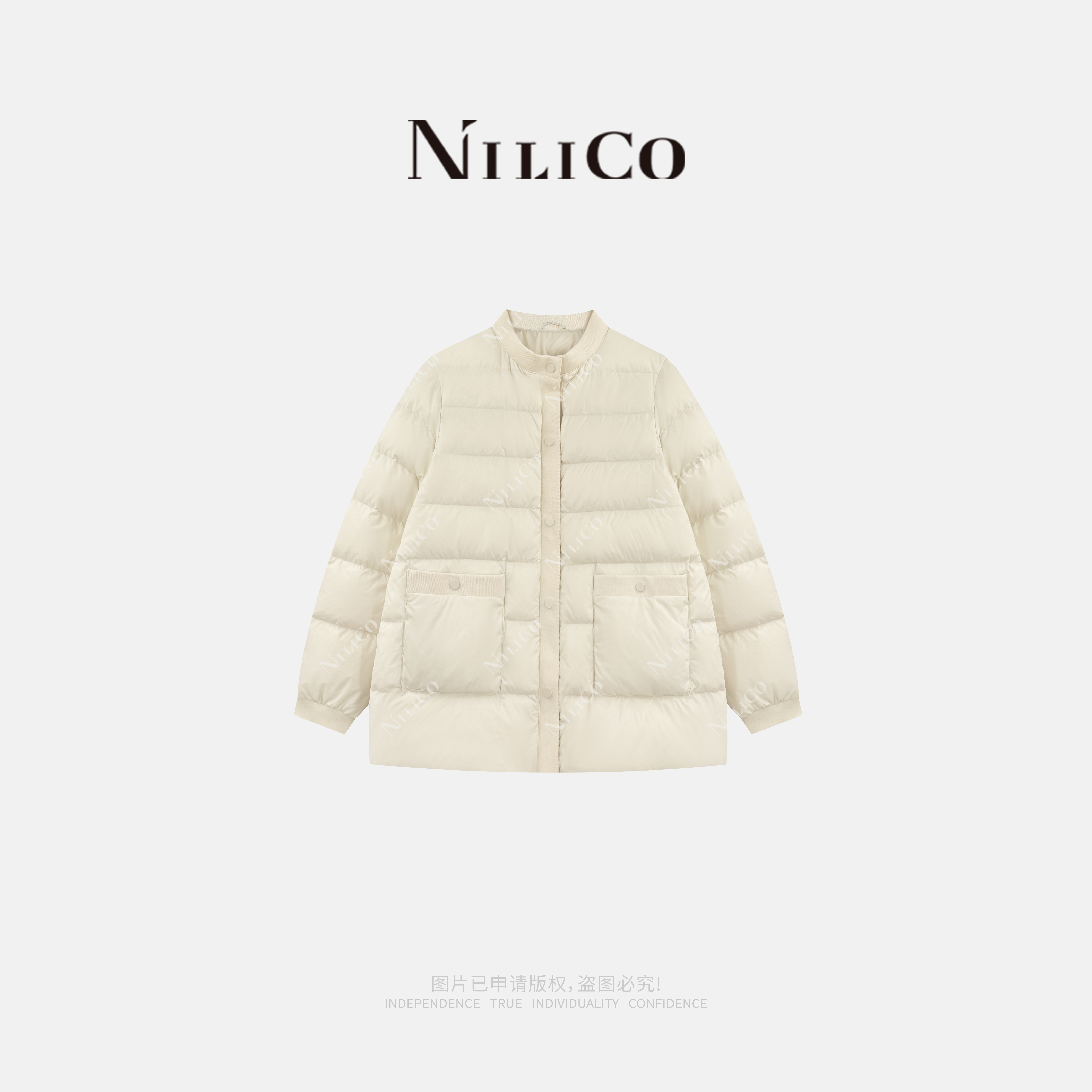 NILICO陈媚【十七岁】法式气质拼接慵懒百搭显瘦保暖小A摆鹅绒服