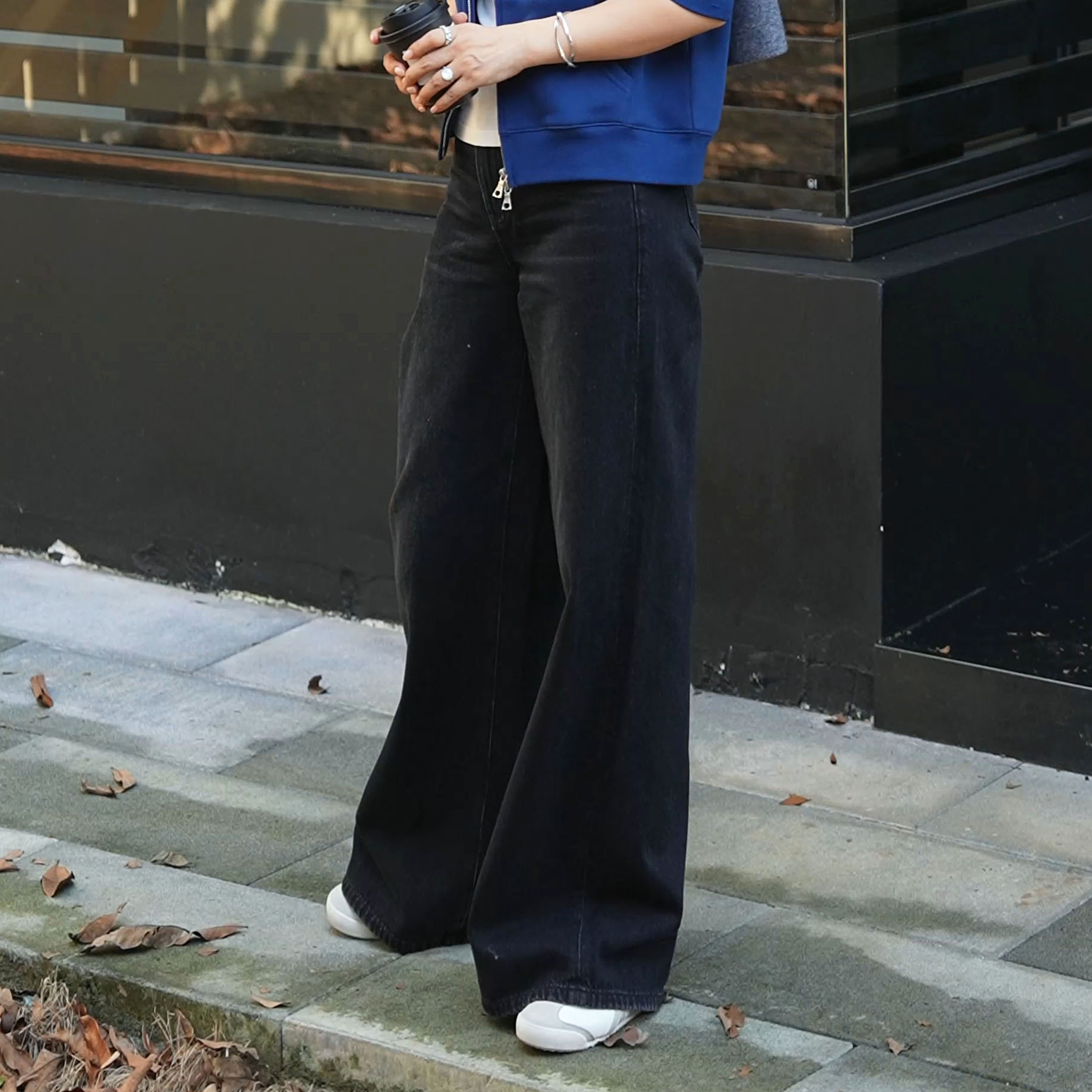 NILICO陈媚【舒颜】纯棉复古阔腿裤高腰设计感休闲水洗牛仔裤