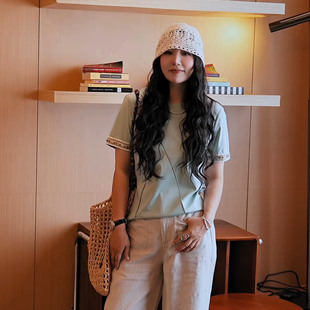 NILICO陈媚 冰爽面拼接钉珠织带T恤 清凉一夏