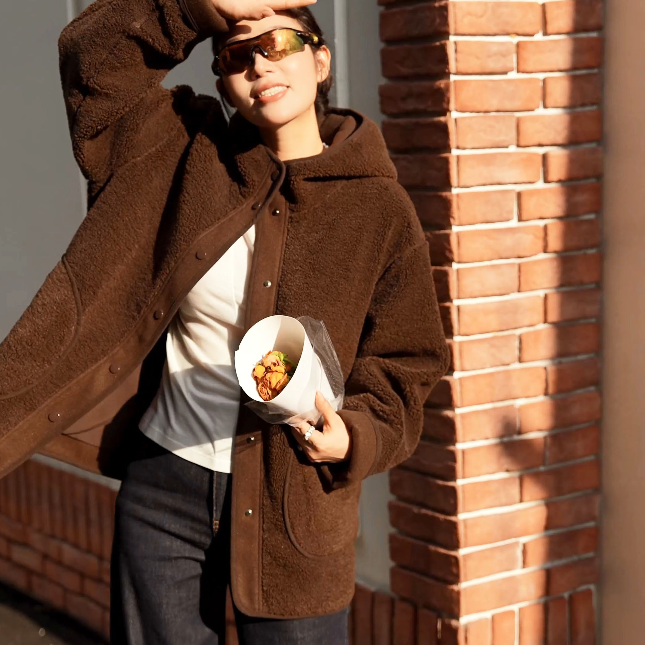 NILICO陈媚【女明星】轻奢设计感羊羔开衫连帽时尚舒适毛绒外套