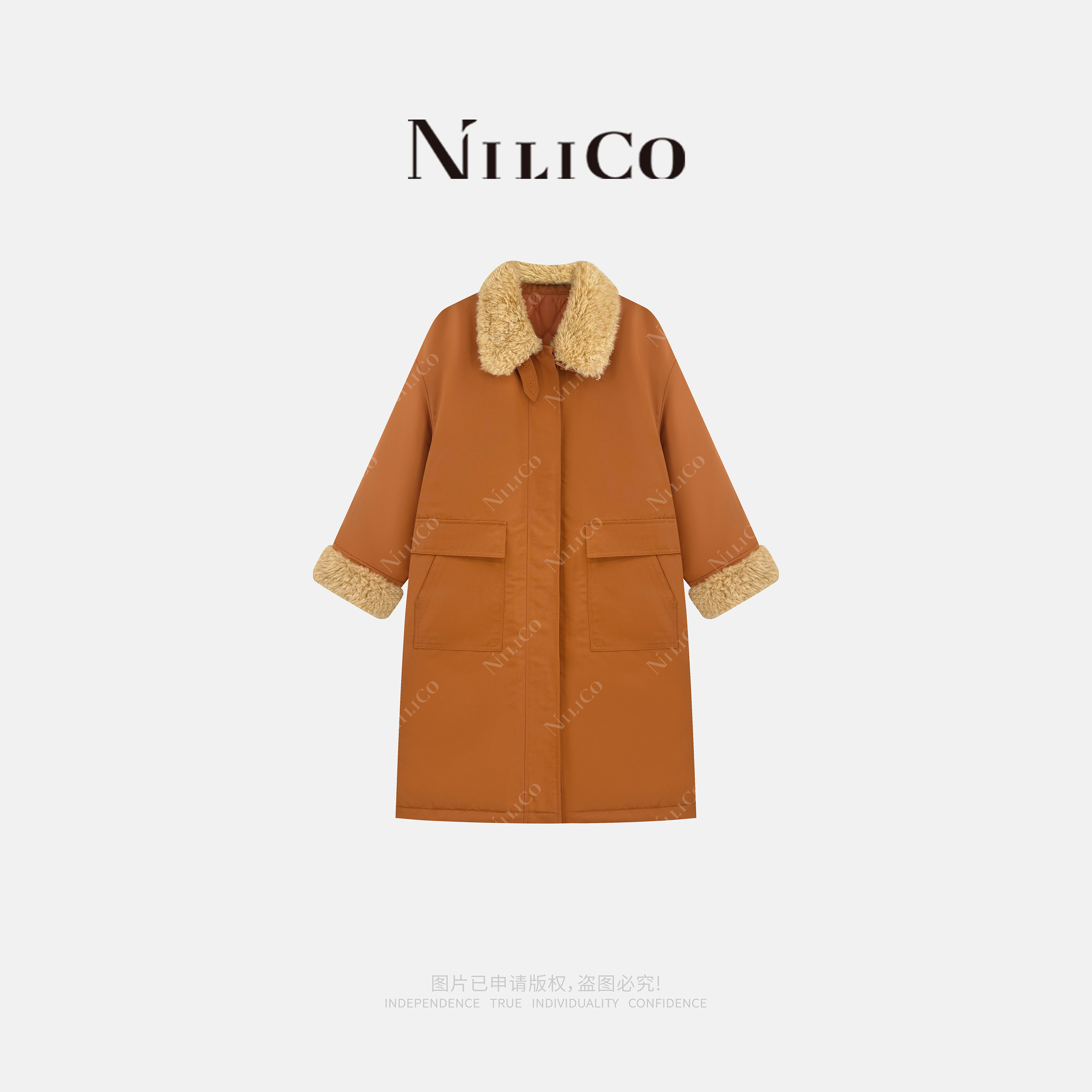 NILICO陈媚【焦糖茸衣】休闲宽松保暖羊羔毛领复古长款派克棉服,女装/女士精品,派克服,淘宝优惠券,粉丝福利购,淘宝优惠卷