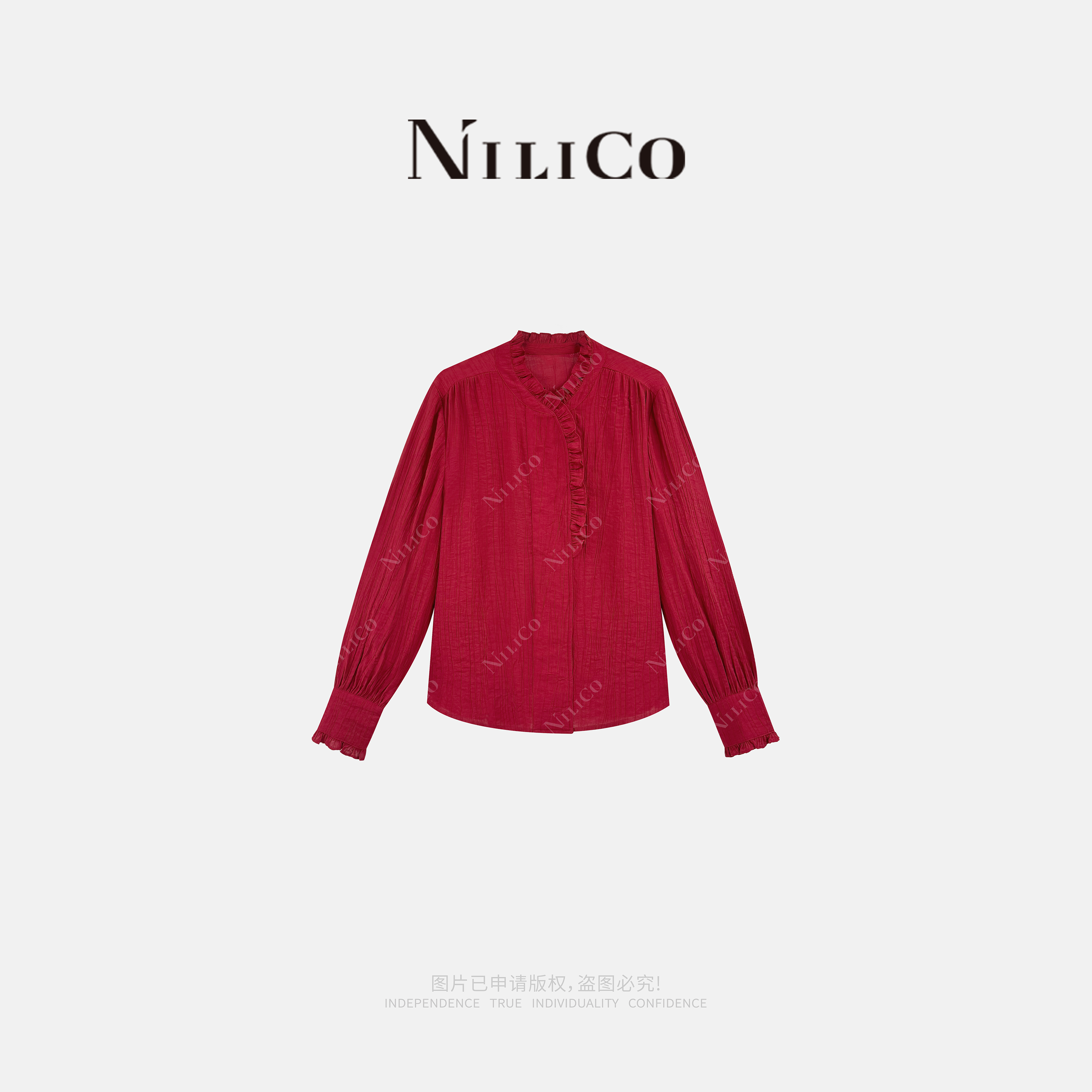 法式木耳边气质立领花边简约衬衫