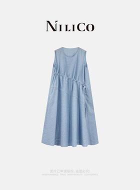 NILICO【碧空】提花小格子文艺小众无袖连衣裙
