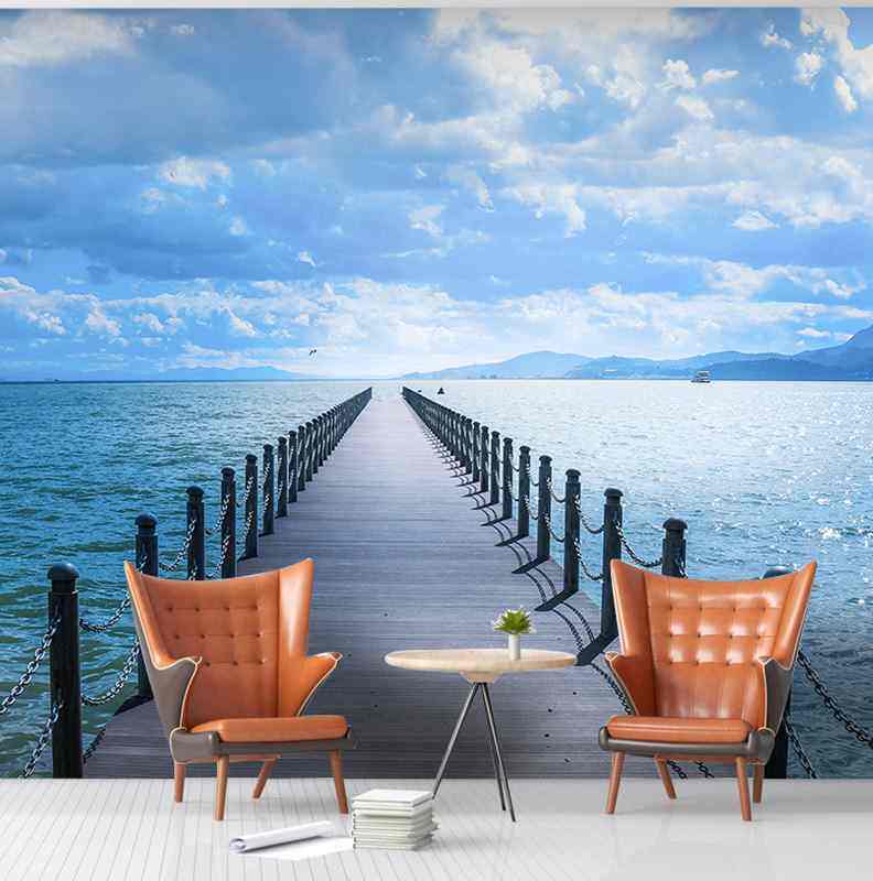 3d立体海景空间延伸壁纸客厅沙发电视背景墙墙纸卧室风景壁画墙布