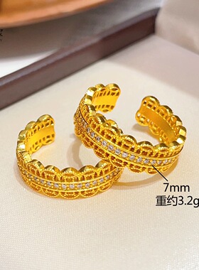 金店同款沙金镂空点钻腰缠万贯戒指花丝排钻铜钱食指戒开口送女友