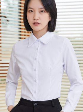 休闲翻领纯色春夏新款白领衬衣女长袖职业上衣大码正装女士白衬衫