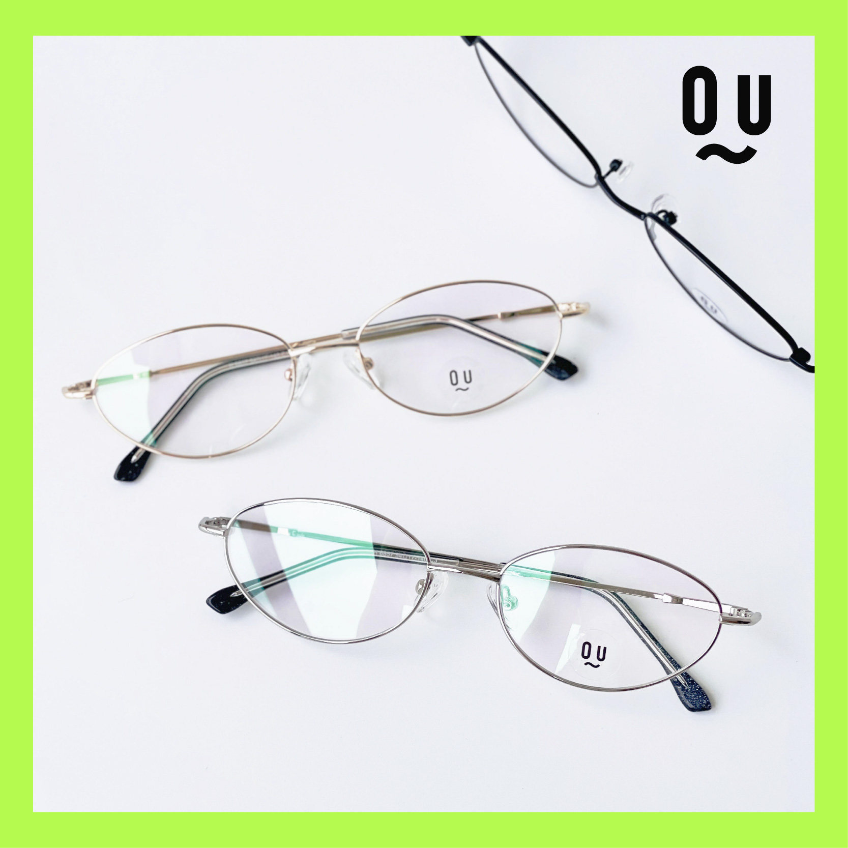 QU超轻椭圆型金属眼镜框女复古银色金色斯文可配近视高度数弹性男
