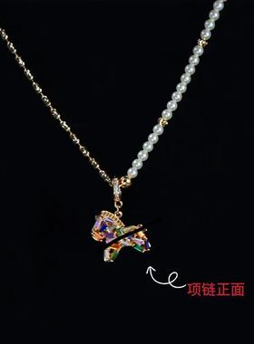 EarGirl高奢 镀K金项链 坠链紫色精致锁骨链时尚项链轻奢百搭手工