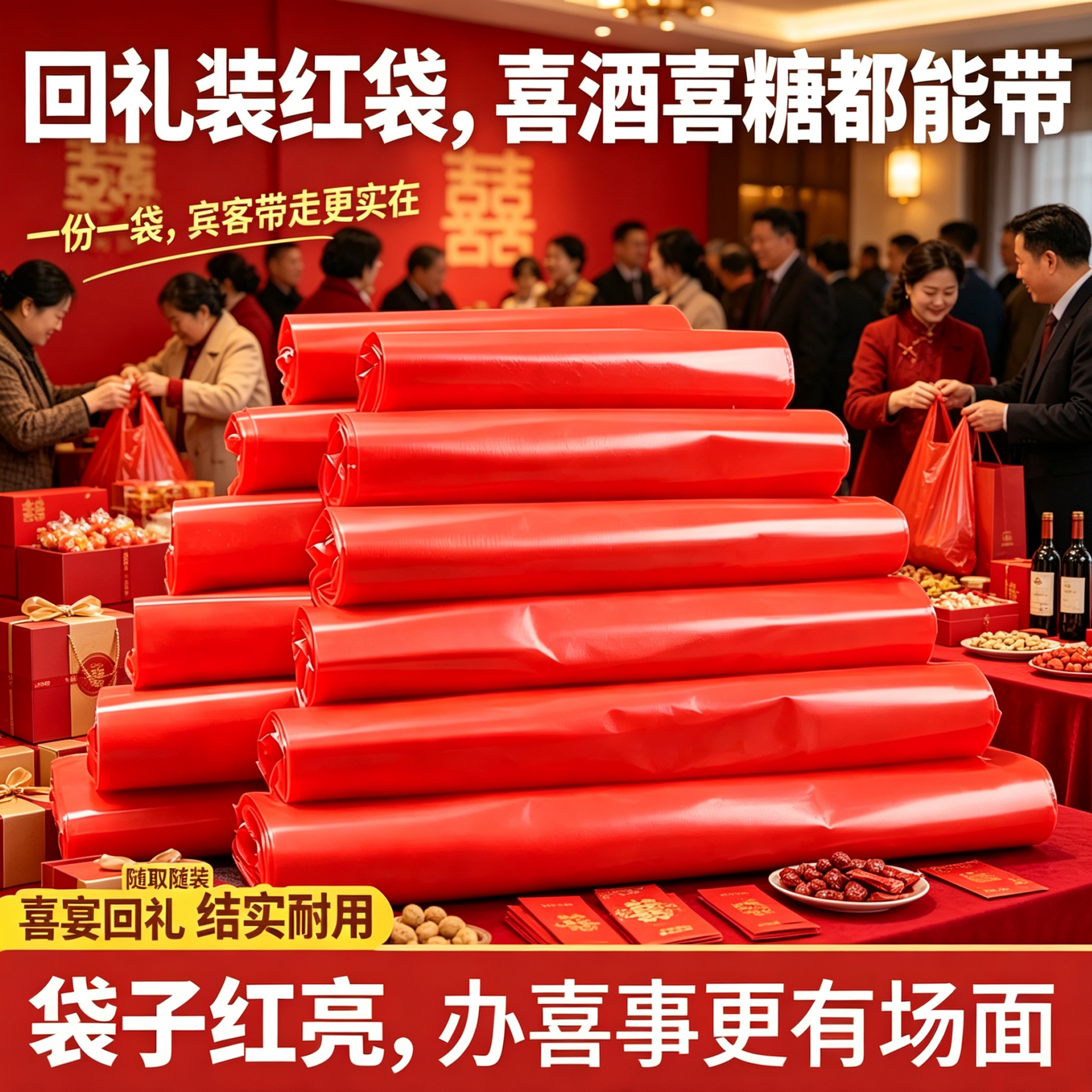 婚宴宴席喜事手提袋红袋备婚打包袋喜酒喜糖加厚背心袋塑料袋批发