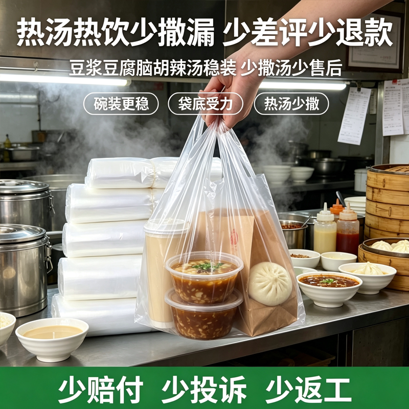 商用透明小白袋背心袋外卖餐饮店打包袋加厚耐拉防漏可装热汤便当图片