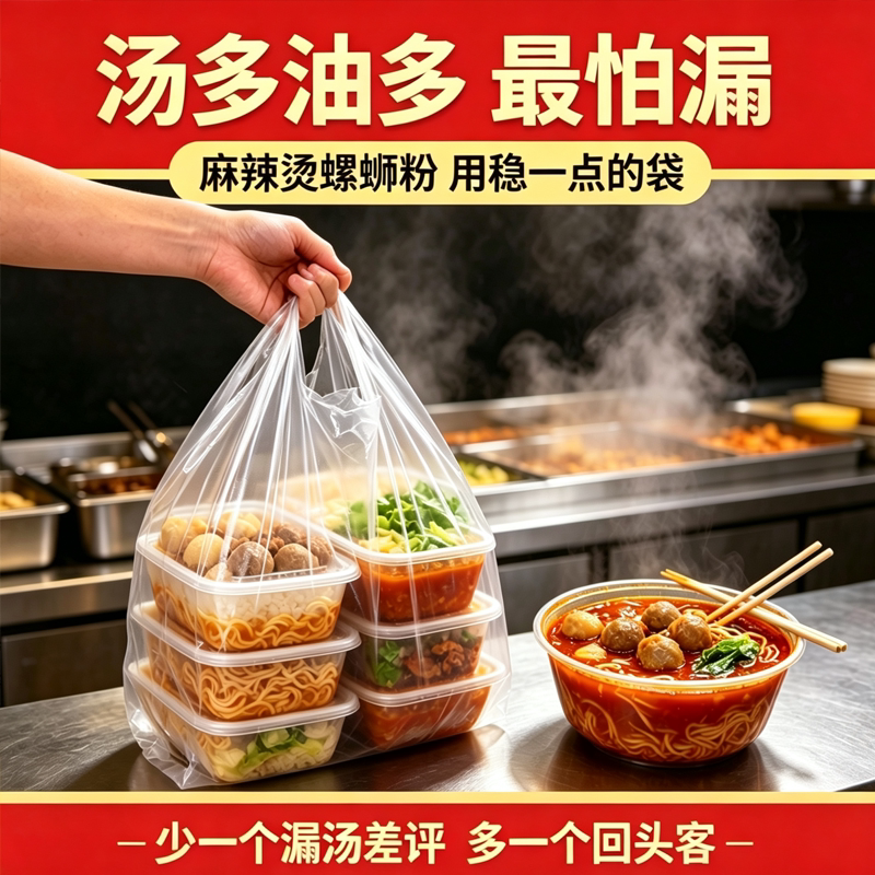 餐饮外卖打包背心袋小白袋加厚耐高温热粥热汤打包防漏商用塑料袋图片