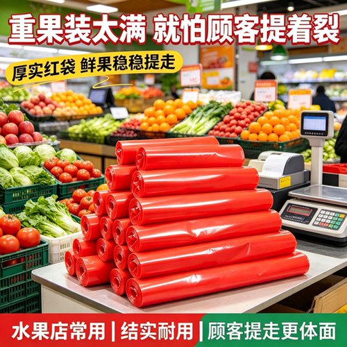 水果店称重打包红塑料袋新料耐拉生鲜商超果蔬散称商用背心方便袋
