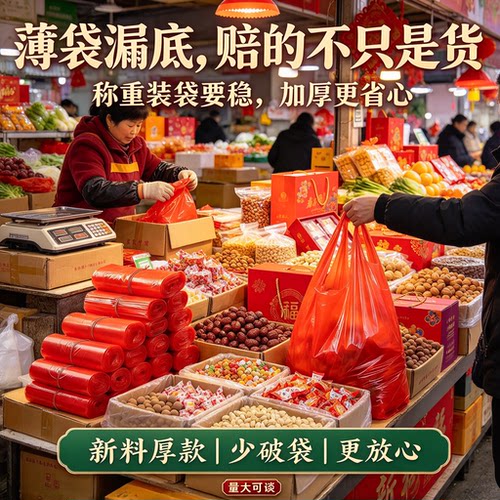 红色背心塑料袋加厚年货摆摊商户打包袋干果糖果礼货手提袋包装袋