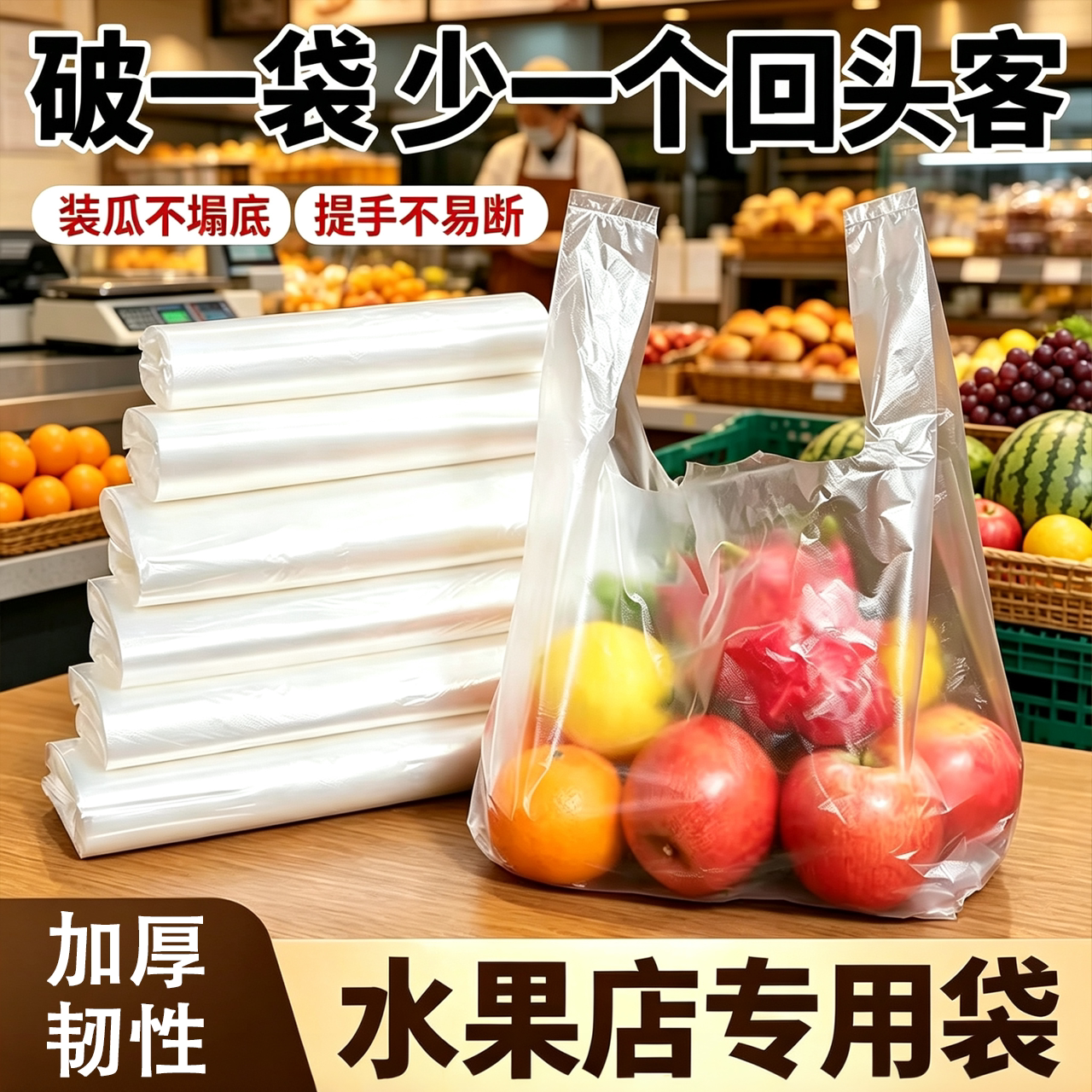 生鲜外卖水果袋打包袋加厚透明背心袋水果店商用防漏一次性塑料袋