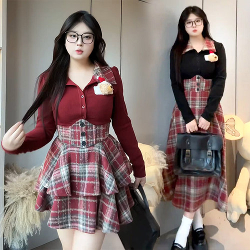大码半身裙套装春秋季小个子